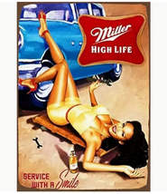 Vintage Style Miller High Life Beer Brew Milwaukee Pinup Bar Tin Metal Sign - $14.99