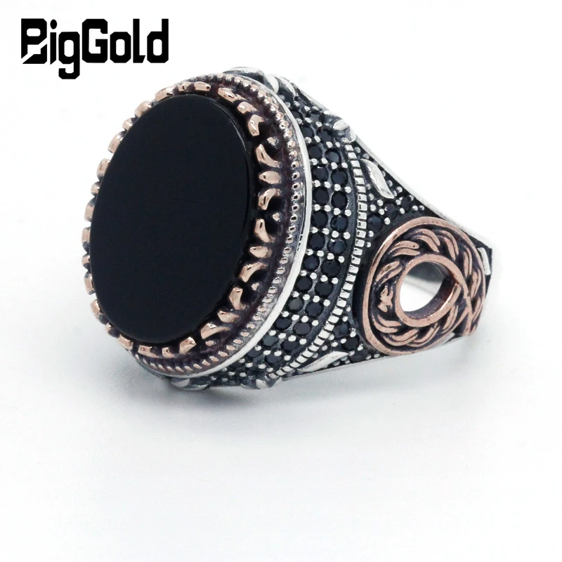 Natural Agate Men Ring 925 Sterling Silver Oval Stone &amp; Black CZ Rings Swirl of  - £42.37 GBP