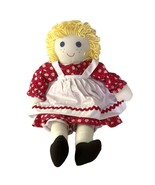 New Cloth Rag Doll Handmade with Hand Sewn Red Dress and Yellow Yarn Hai... - £29.30 GBP