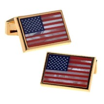 Usa Flag Cufflinks Gold Mother Of Pearl United States America New With Gift Bag - £15.68 GBP