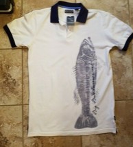 NWT Chaps Polo Size Small Fishing Big Bass Tournament Shirt White Blue - £11.87 GBP
