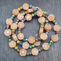 Collana Mala Vintage Giallo Intaglio Pietra Avventurina e Perline Venezi... - $698.08 MXN