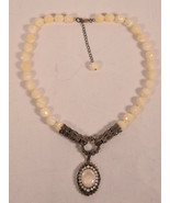 Sterling Silver Mother of Pearl Faceted Beaded Necklace w Marcasite Art ... - $135.40 CAD