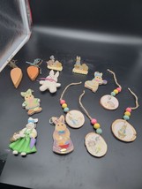Lot Of  13   Easter Bunny Rabbits Wooden Tree Ornaments Shelf Tiered Tray - $15.00
