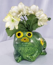 Vintage Flower Frog Planter Green Tawain Artificial Flowers Groovy - £14.93 GBP