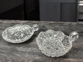 2 Vintage Eapg Crystal Clear Glass Nappy Dish Saw tooth edge Deep Cut - $49.50