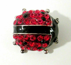 Beautiful Red &amp; Black Rhinestone &amp; Enamel Ladybug Brooch Pin Large 1.5&quot; - £14.15 GBP