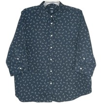 Chaps Womens Blouse Size 2X Button Front 3/4 Sleeve Collared Blue Anchors - £11.82 GBP