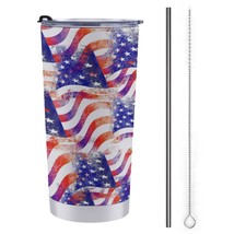 Mondxflaur Retro American Flags Steel Thermal Mug Thermos with Straw for... - $20.98