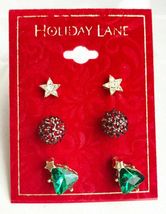 Holiday Lane Gold-Tone 3-Pc Set Crystal Star Ball &amp; Christmas Tree Stud ... - $5.98