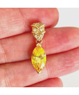 Sparkly Yellow Marquise CZ 14x8mm Sterling Silver Gold Wash Pendant 1&quot; - £31.42 GBP