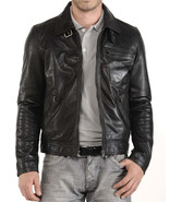 Mens Leather Jacket Stylish SlimFit Genuine Lambskin Motorcycle Bomber B... - $117.50