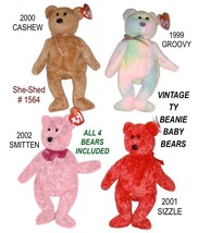 TY Beanie Babies SIZZLE, SMITTEN, GROOVY &amp; CASHEW - with tags - Vintage ... - £19.71 GBP