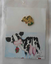Cow Pin by Lisa Rasmussen 1988  a pin with card drawing of cow by L.R. - $7.77