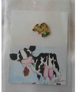 Cow Pin by Lisa Rasmussen 1988  a pin with card drawing of cow by L.R. - £6.11 GBP