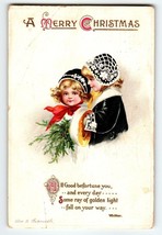 Christmas Postcard Ellen Clapsaddle Girls Muff Hand Warmer Whittier 1914 Germany - £11.38 GBP