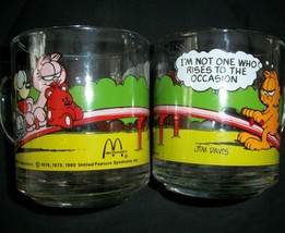 Vintage McDonalds Coffee Mugs Garfield the Cat Set Of 2 Anchor Hocking Glass - $14.84