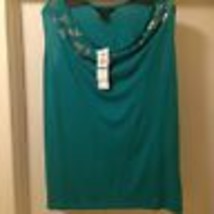 Calvin Klein Women&#39;s Top Green Sleeveless 100% Cotton Beaded Sequins Size 0X NWT - £26.75 GBP