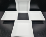 (4) Crate &amp; Barrel White Square Appetizer Plates Set Porcelain Snack Dis... - £29.50 GBP