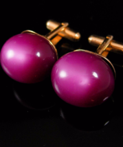 Cranberry Moonglow Cufflinks Vintage Plum color Gold statement Jewelry anniversa - £99.91 GBP