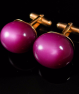 Cranberry Moonglow Cufflinks Vintage Plum color Gold statement Jewelry a... - £98.32 GBP