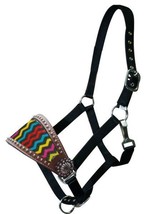 WESTERN SADDLE HORSE NYLON &amp; LEATHER CHEVRON BRONC HALTER RAINBOW MULTI ... - £19.14 GBP