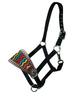 WESTERN SADDLE HORSE NYLON &amp; LEATHER CHEVRON BRONC HALTER RAINBOW MULTI ... - £19.18 GBP