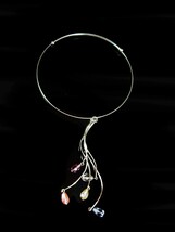 Sterling necklace Statement hoop choker chandelier drops vintage modernist silve - £87.91 GBP