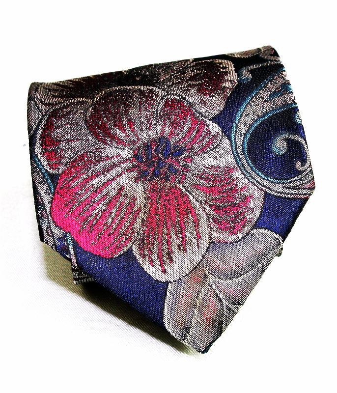 Vintage Windridge Polyester Silk Blend Men&#39;s Necktie Tie Black Floral - $6.66