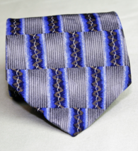 Louis Roth 100% Silk Men&#39;s Necktie Tie Geometric Design Silver Blue  Gray - $10.93