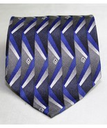 Louis Roth 100% Silk Men&#39;s Necktie Tie Geometric Design Silver Blue Black - £8.73 GBP