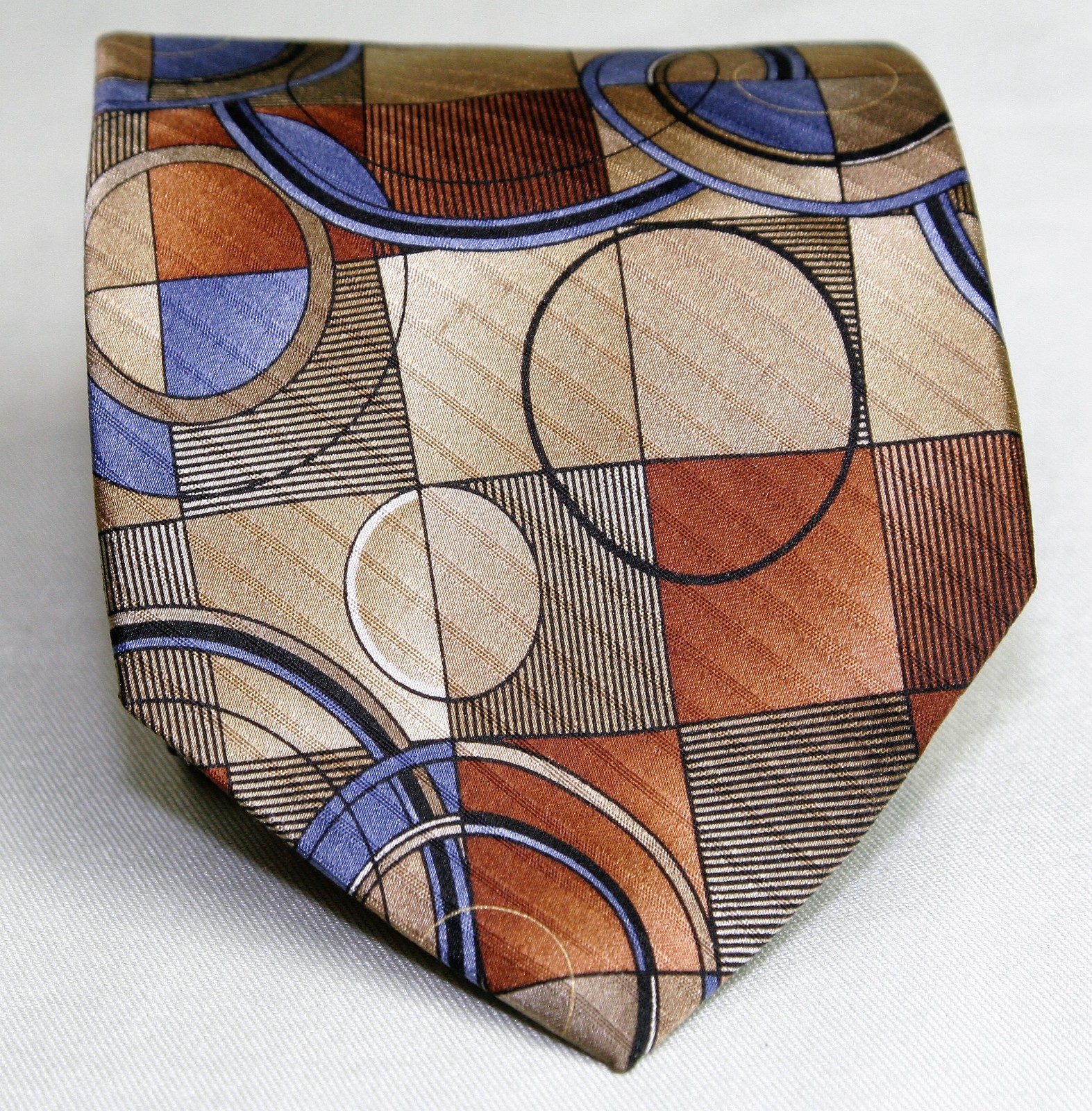 Arrow 100% Silk Men&#39;s Necktie Tie Geometric Design Gold Orange Blue - $6.66