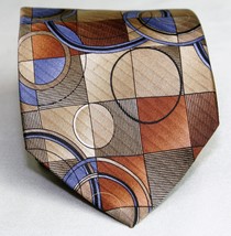 Arrow 100% Silk Men&#39;s Necktie Tie Geometric Design Gold Orange Blue - $6.66