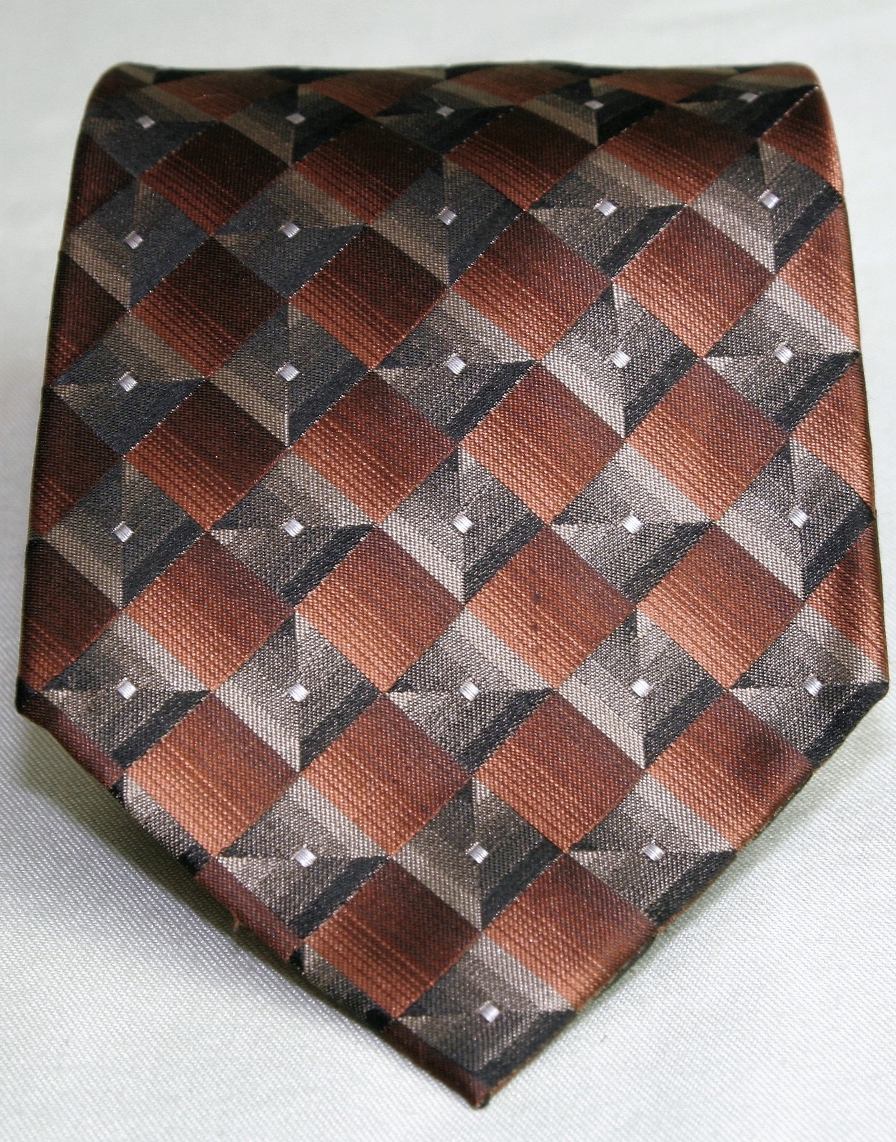 Arrow 100% Silk Men&#39;s Necktie Tie Geometric Design Brown Gray Black - $6.66