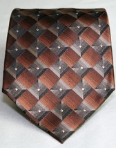 Arrow 100% Silk Men&#39;s Necktie Tie Geometric Design Brown Gray Black - $6.66