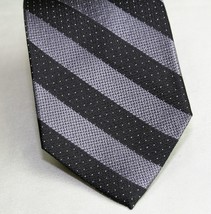 Arrow 100% Silk Men&#39;s Necktie Tie Gray &amp; Black Stripes with Polka Dots - £6.44 GBP