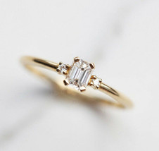 0.30Ct Emerald Cut Diamond Three Stone Engagement Ring In 14k Yellow Gold Finish - £61.42 GBP