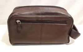 Men&#39;s Genuine Leather Black Shave Kit Toiletry Bag Top And Side Zippers  - £18.42 GBP
