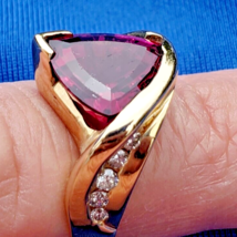 Red Garnet Diamond Enagement Ring Elegant Design Sculptural Statement Solid 14k - $4,460.25