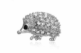 Christmas new year stunning diamonte silver plated tiny hedgehog brooch pin rr13 - £11.17 GBP