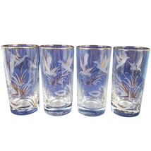 Vintage Libbey Frosted Gold Highball Glasses Ducks Tumblers Wheat MCM Set of 4 - £24.83 GBP