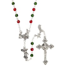 Christmas Nativity Rosary Red Green Beads Angel Shepherd Wiseman Our Fathers - £15.97 GBP