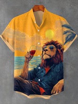 Men&#39;s Lion Red Wine Enjoys The Sunset Art Print Shirt - $26.00