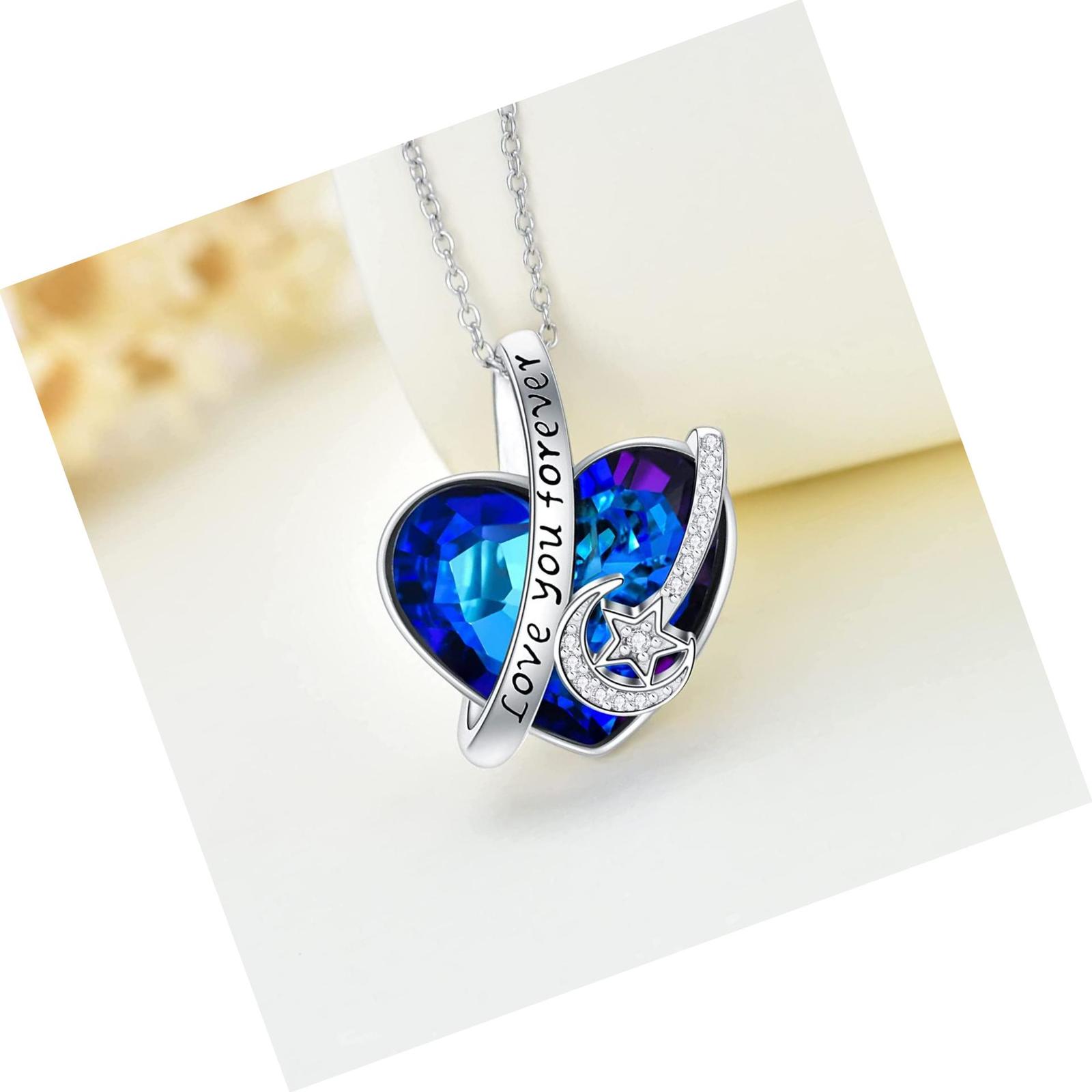 Moon Sun Star Necklace 925 Sterling Silver Blue Moon - Necklaces & Pendants