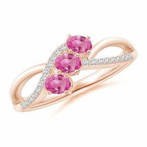 ANGARA Oval Pink Sapphire Three Stone Bypass Ring with Diamonds - £671.06 GBP