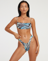 Motel Rocks Farida Bikini Fondo IN Piegato Zebra Blu (MR93) - $21.14