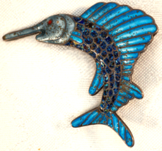 Margot de Taxco Enameled &amp; Sterling Silver Speckled Blue Swordfish Pin / Brooch - £159.90 GBP