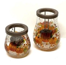 2 Yankee Candle PUMPKIN CRACKLE Glass Tealight Holders Thanksgiving Autumn Fall - £18.17 GBP