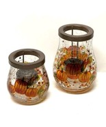 2 Yankee Candle PUMPKIN CRACKLE Glass Tealight Holders Thanksgiving Autu... - £17.91 GBP