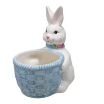 Avon Bunny Planter Vtg Blue Basket Candy Dish Ceramic Easter Rabbit - $11.99